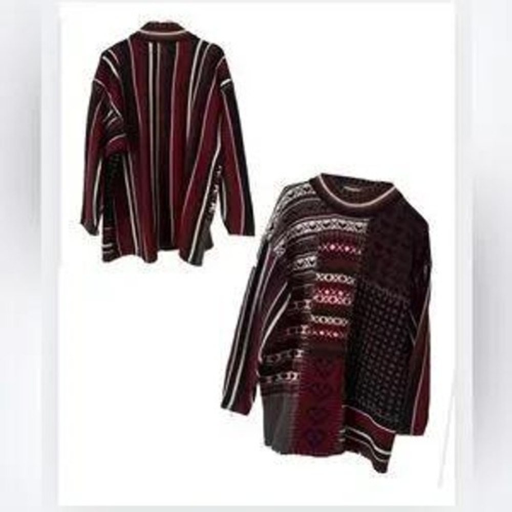 MAINFRAME Patchwork Mock‎ Neck Oversized Sweater Women Size L Acrylic Vintage